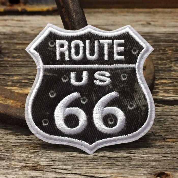 ルート66 弾痕つき シールド 刺繍 ワッペン◆ パッチ Route66 JHWP33｜smilemaker2525