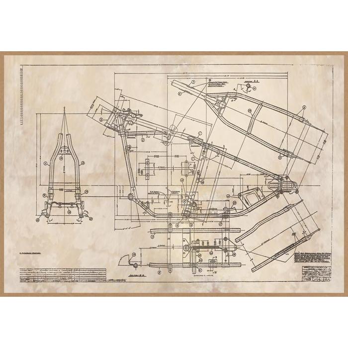 ハーレー リジットフレーム 設計図 レトロミニポスター ◇ 複製 HARLEY