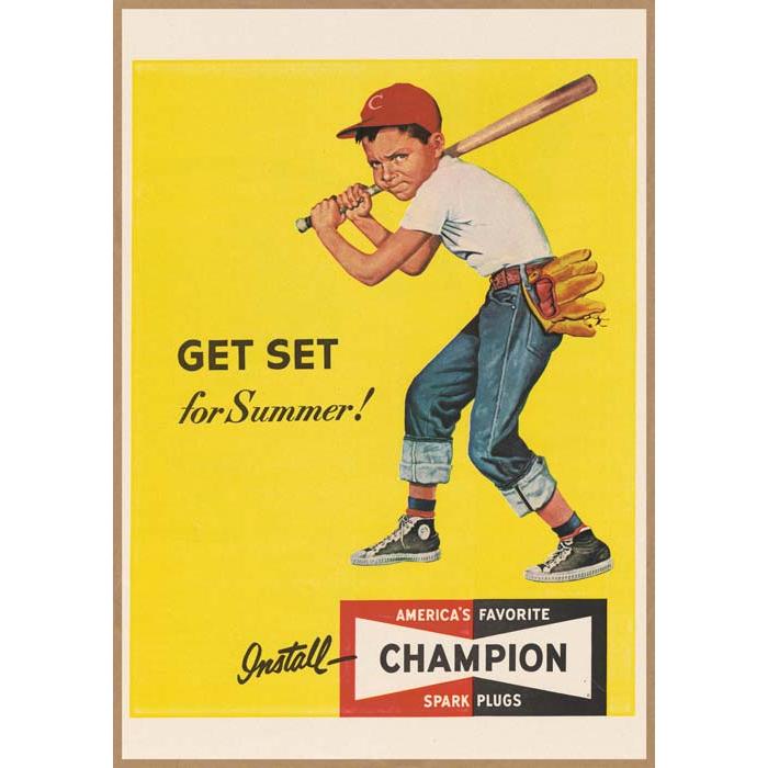 CHAMPION 野球少年 レトロミニポスター B5サイズ 複製広告