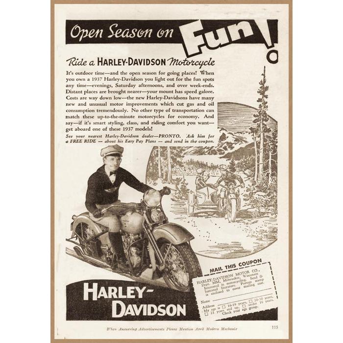 ハーレー FUN レトロミニポスター B5サイズ 複製広告 ◇ HARLEY
