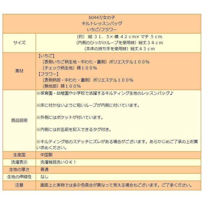 女の子 切替柄0 キルトレッスンバッグ いちご フラワー B0447 Z B0447 すまいるまこ 通販 Yahoo ショッピング