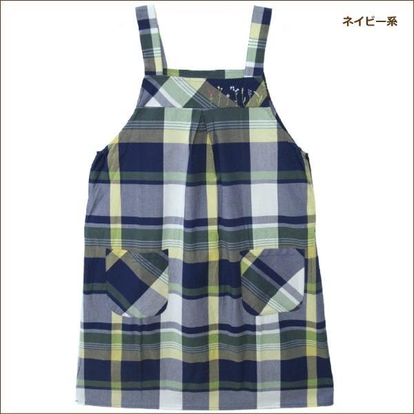 レディース チェック柄 着痩せ エプロン ウエスト紐付き M〜L グレー系