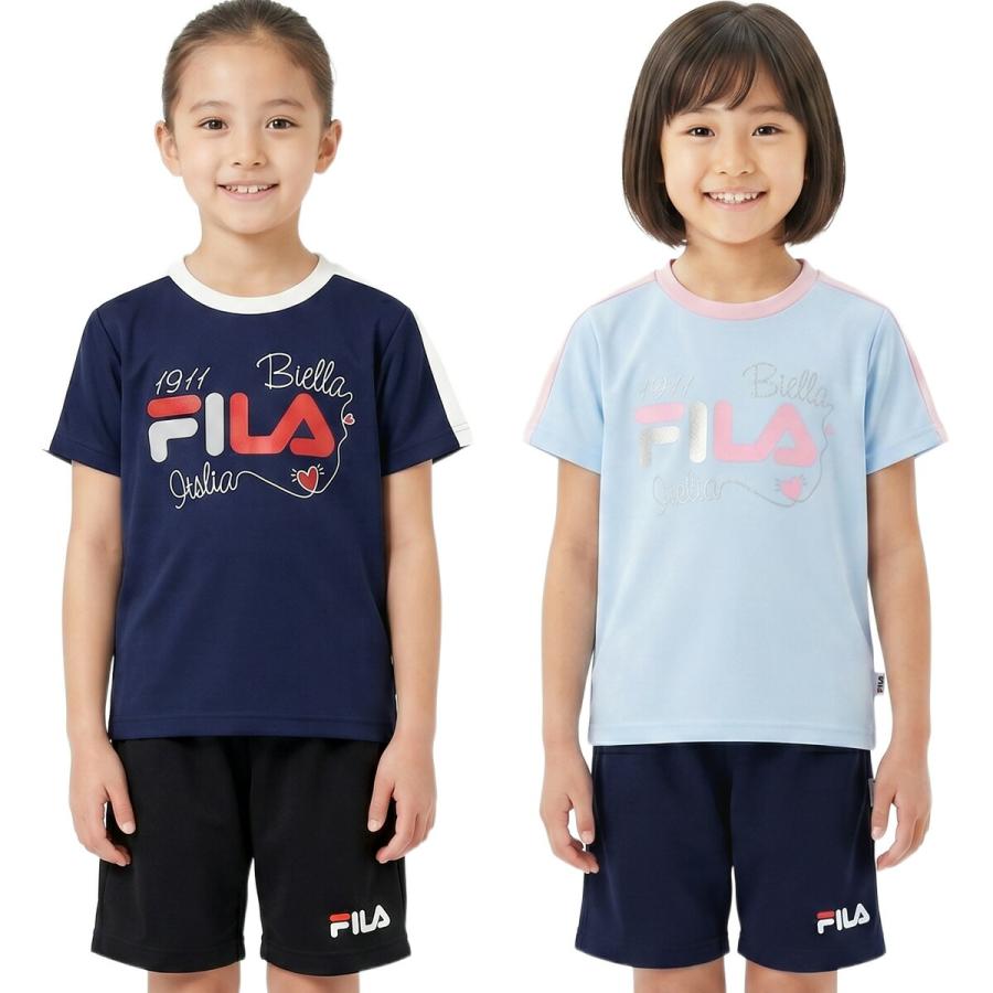 familiar Tシャツ120cm&ハーフパンツ130cmセットアップ FILA（フィラ） キッズ ジャージ 半袖 上下 セット 吸汗速乾 女の子 T