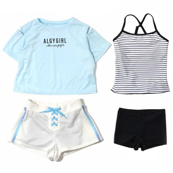 女の子 水着 タンキニ 4点 セット セパレート 肩あき半T ショー