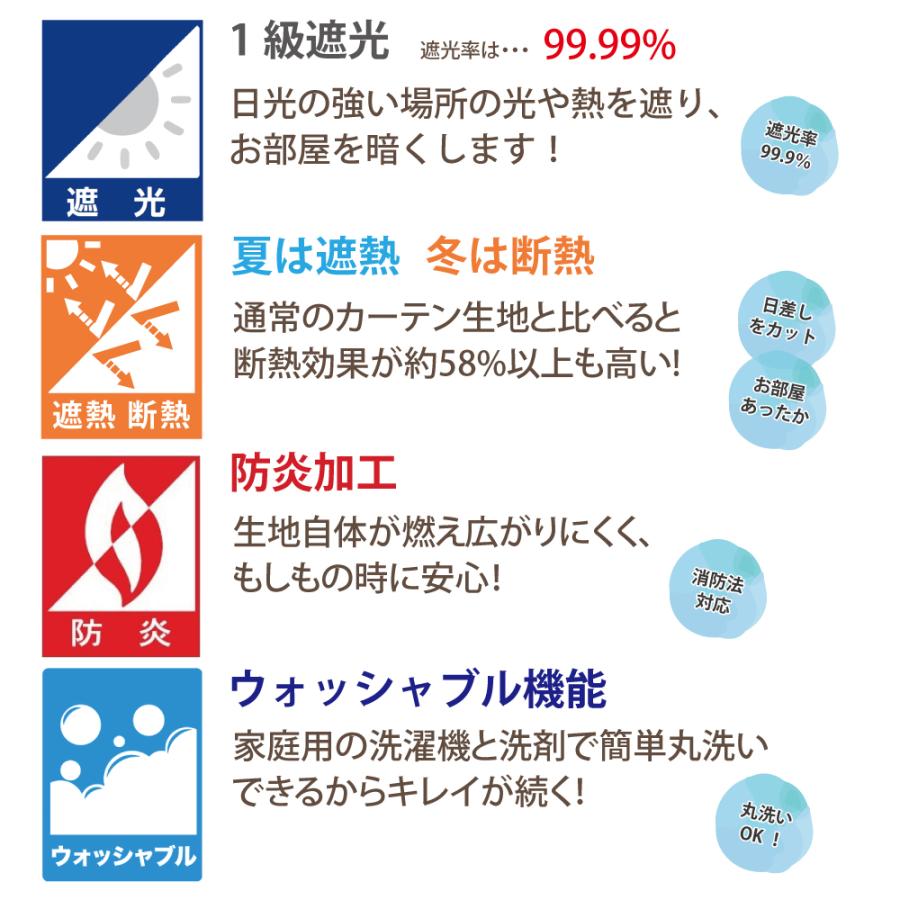 カーテン 遮光 1級 安い おしゃれ オーダーカーテン 2枚組 幅105cm〜200cm 丈71cm〜200cm 防炎 送料無料 日本製｜smilemart-jp｜17