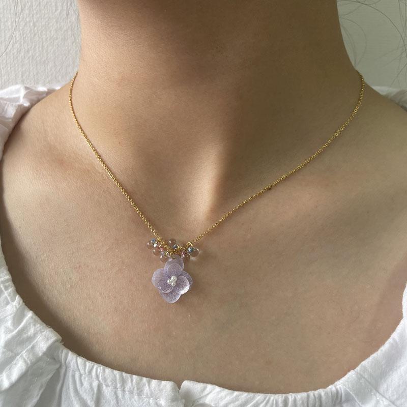 あじさいネックレス　あじさいレジンネックレス　紫陽花レジンネックレス　ペンダント あじさい アクセサリー 花語り ネックレス ピアス イヤリング ギフト