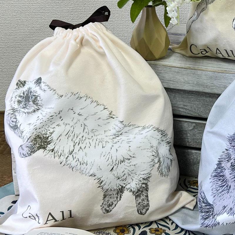 巾着袋 ネコ 巾着 猫 巾着ポーチ Lサイズ 収納 トラベルポーチ ねこ