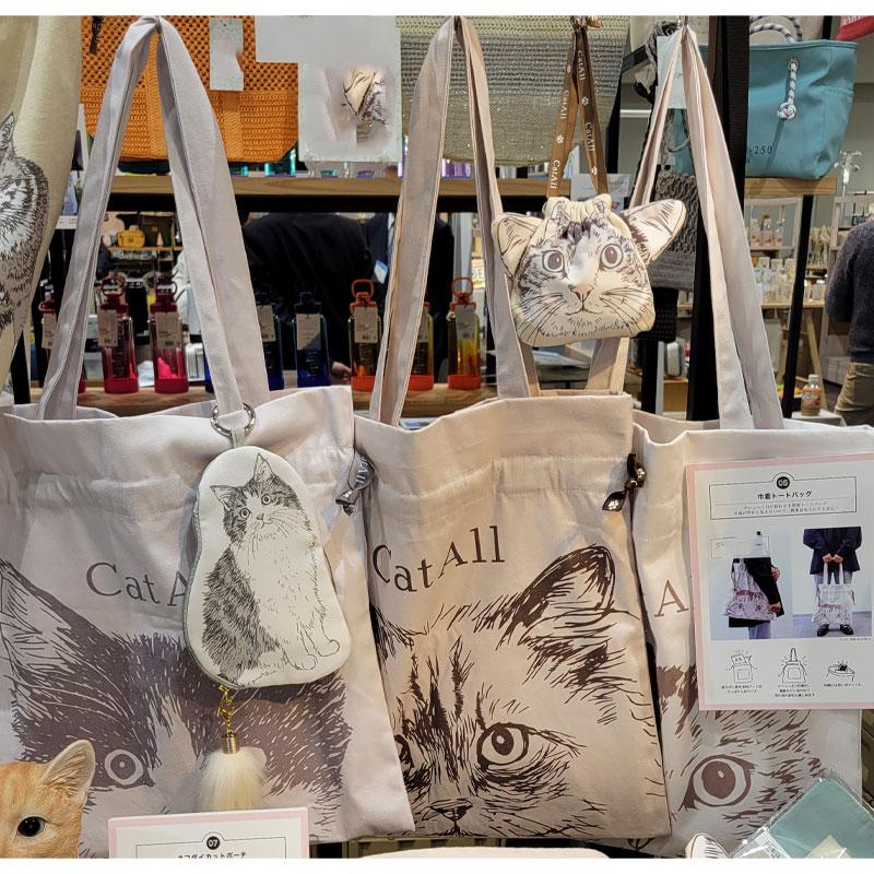 SALE バッグ 巾着トートバッグ キャンバス 猫 大容量 大きめ