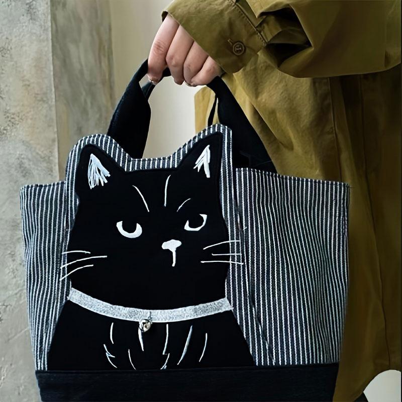 黒*こ様 ハンドメイド　丸底トートバッグ　猫　インド刺繍　ヌビ　モカ　大人可愛い トートバッグ ねこ バッグ マチ付き 刺繍 北欧 おしゃれ かわいい 布