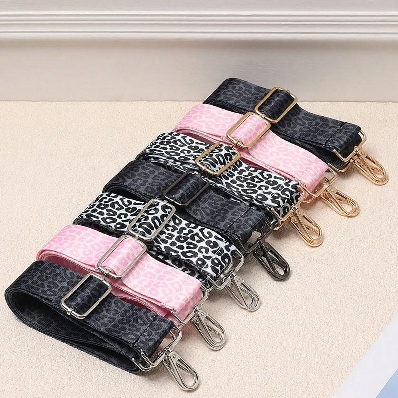 美品ヒョウ柄 ビジュー付きバックルストラップ ショルダーストラップ 太め バッグストラップ 付け替え レオパード