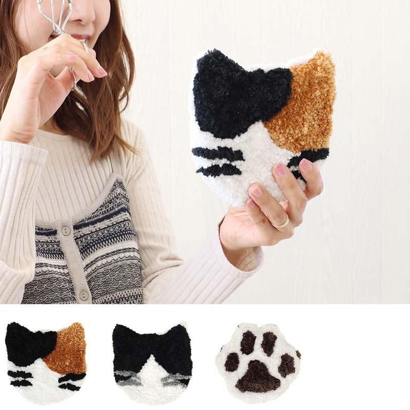 ミラー ねこ 手鏡 タフティングミラー プレゼント ギフト ふわふわ