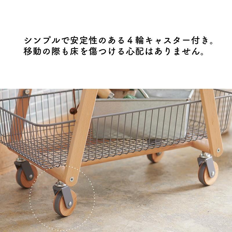 バスケット ワゴン キャリー 収納 木製フレーム 3段ボックス