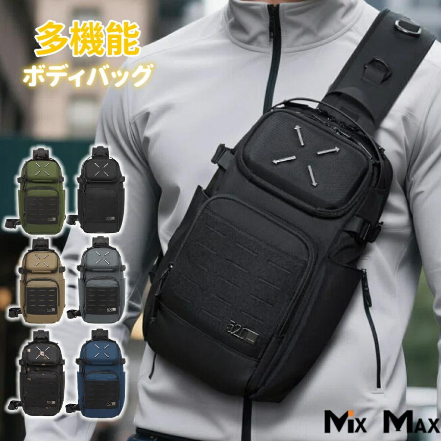☆防水加工　多機能　ボディーバッグ　小型　スリム　ブラック OZUKO メンズ ボディバッグ 大容量 斜めがけ 軽量 撥水加工 縦型