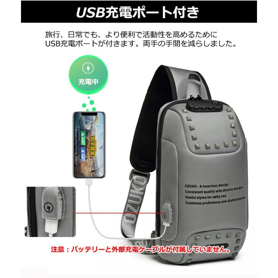 あすつく ボディバッグ ショルダーバッグ メンズ レディース 斜めがけ 肩掛け 防犯 USB 充電 携帯充電 撥水 ipad対応 通勤 通学 盗難防止 全国送料無料｜smilepuraza｜15