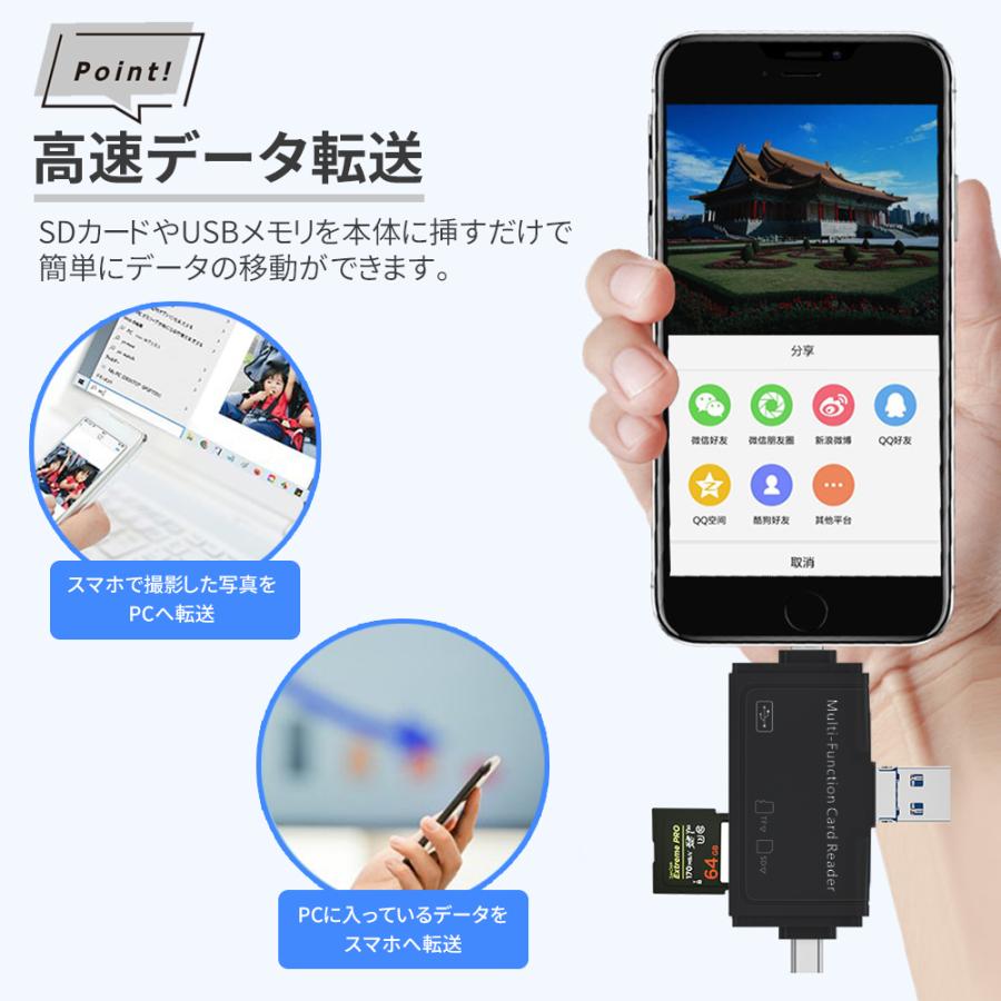SDカードリーダー USB iPhone 高速 マルチ バックアップ android pc