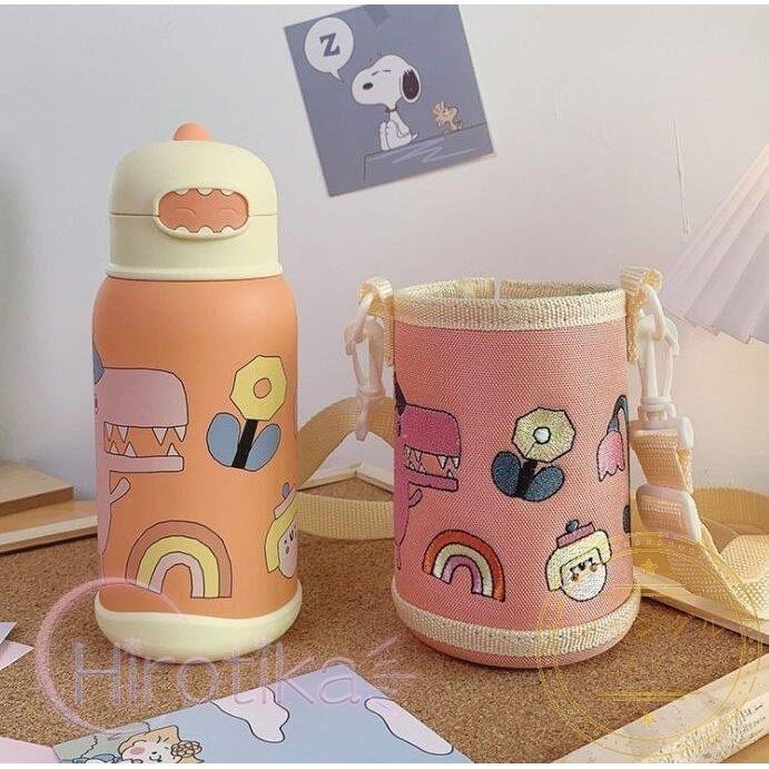 水筒 子供用 魔法瓶 おしゃれ 可愛い キッズ 女の子 男の子 ボトル 2ways 直飲み 380ml ストロー付き カバー付き 斜めかけ可能 保温 保冷 保育園 幼稚園 通学 卸し売り購入