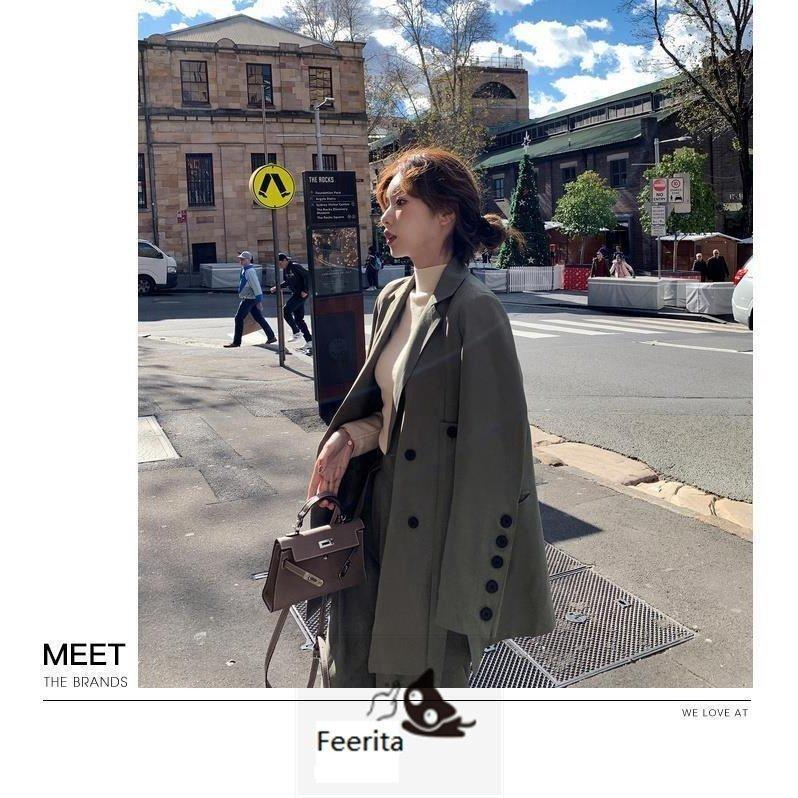 4年保証 セットアップ レディース ファッション 韓国 レディース ジャケット レトロ フレンチガーリー パンツスーツ カラー グリーン