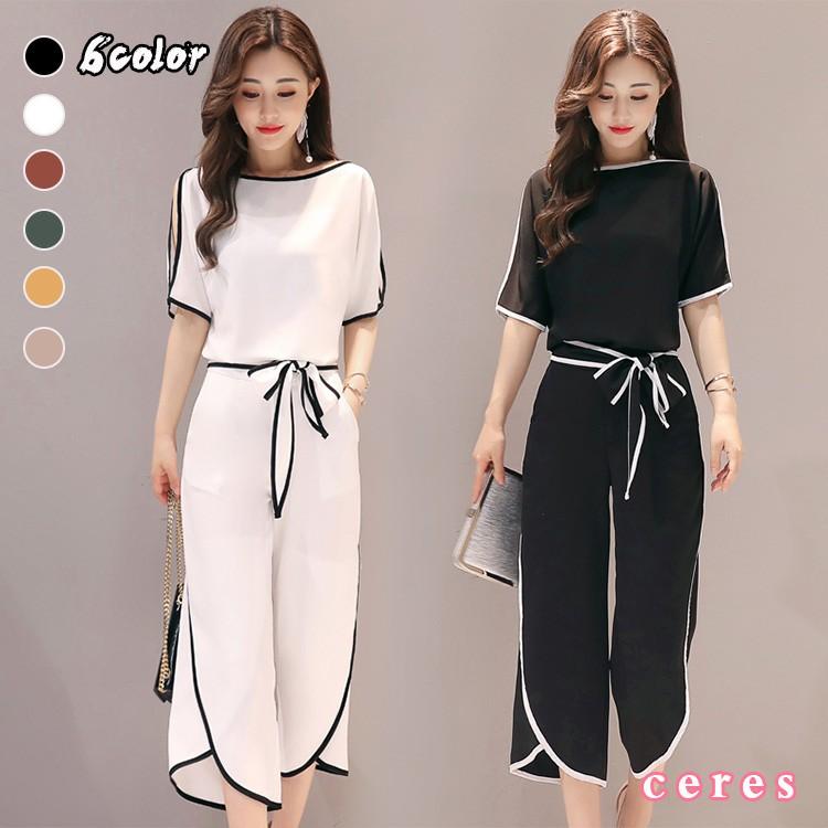 セットアップ レディース 半袖 上下セット 夏 肩だし ガウチョパンツ ワイドパンツ カジュアル 大きいサイズ Pre026 Aster 通販 Yahoo ショッピング