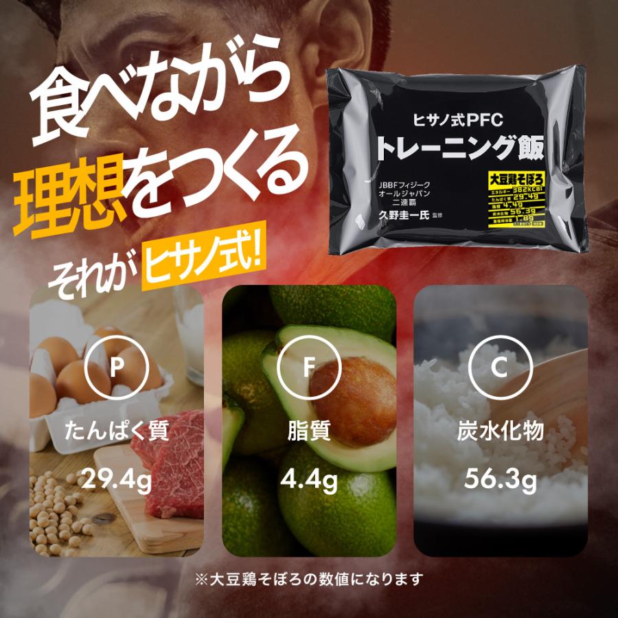 [冷凍] ヒサノ式PFCトレーニング飯 3種×各2個（大豆鶏そぼろ ガパオ チキンカレー） 冷凍弁当 ご飯付き ヒサーノ ストック |  | 01