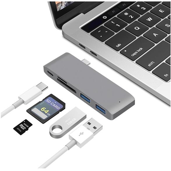 MacBook Pro Air 2018 2019 M1 2020 対応 マルチハブ 高品質アルミ仕様 USB Type-C USB3.0 2ポート microSD SD カードリーダー 5in1