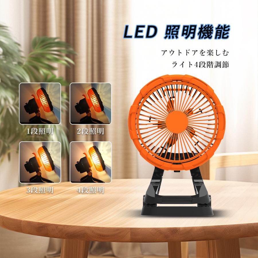 アウトドア扇風機 自動首振り 吊り下げ 20000mAh LEDライト付き スマホ