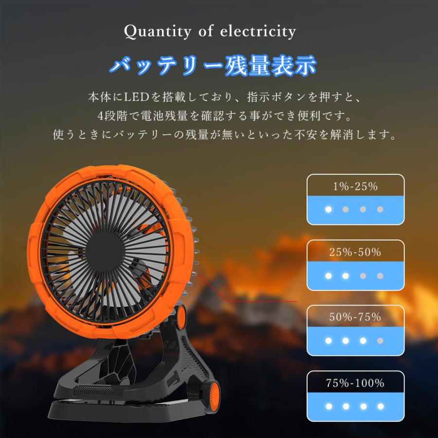アウトドア扇風機 自動首振り 吊り下げ 20000mAh LEDライト付き スマホ