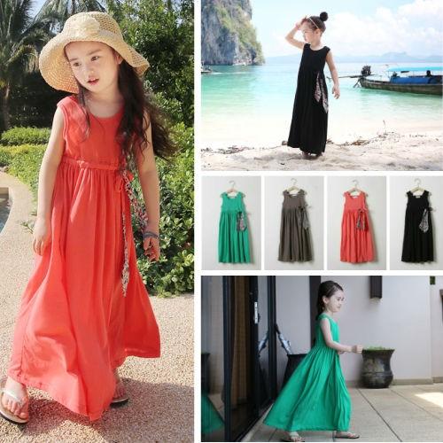 こども服 女の子 ワンピース 女の子ワンピ ノースリーブ おしゃれ マキシ丈 無地 親子服 キッズ 夏 海 ナチュラル ビーチ リゾート ハワイ 62 以上節約