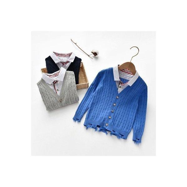 史上最も激安 ニットセーター アウター キッズ 男の子 女の子 フェイクレイヤード カーディガン シャツ襟 前開き イレギュラーヘム 不規則な裾線 正規激安 Turningheadskennel Com