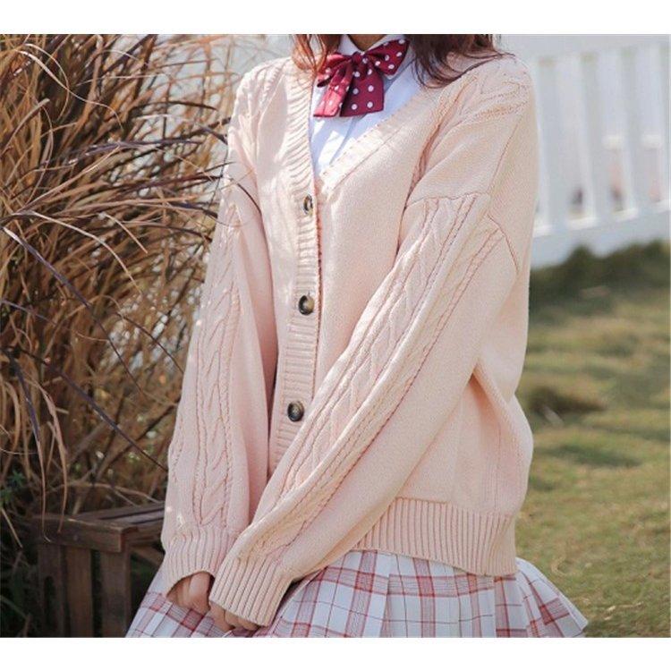 華麗 ニット 秋冬 春 レディース カーディガン 学生 ケーブル編み 長袖 Vネック トップス ユニセックス カーディガンコーデ スクールカーティガン サイズ S Proksi Si