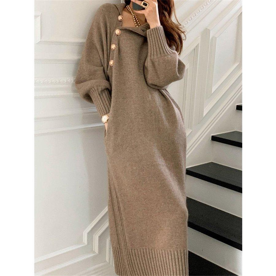 予約受付中 レディース ロング ニットワンピ タートルネック ニットワンピース ワンピース ニット ベルト付き 冬 秋 カジュアル 体型カバー 妊婦 ゆったり 長袖 細見え ワンピース カラー キャメル Www 11thspace Com