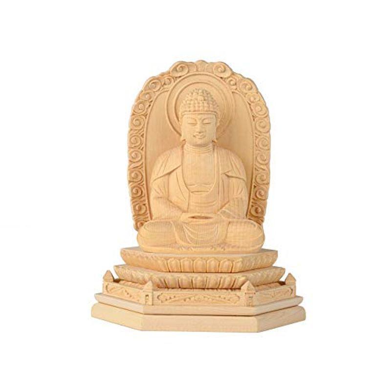 シンプル仏壇仏像 厄除け 木彫り ヒノキ製 六角台座 高級 天然 2.5寸 (釈迦如来)