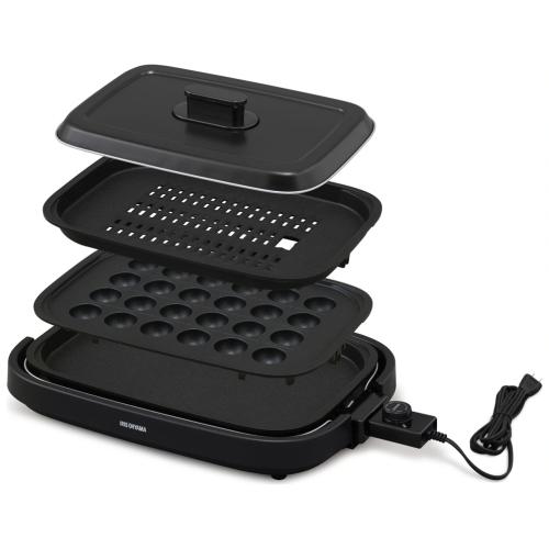ホットプレート 網焼き風3枚焼き シンプル 焼肉 たこ焼き IHA-A30-B ホットプレート 網焼き風 3枚 IHA-A30-B ブラック (焼肉/平面