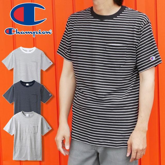 チャンピオン Champion アパレル メンズ C3-P304 Tシャツ 19SS ベーシック ボーダー ポケットTシャツ 半袖 ティーシャツ クルーネック 丸首 トップス カットソー｜smw