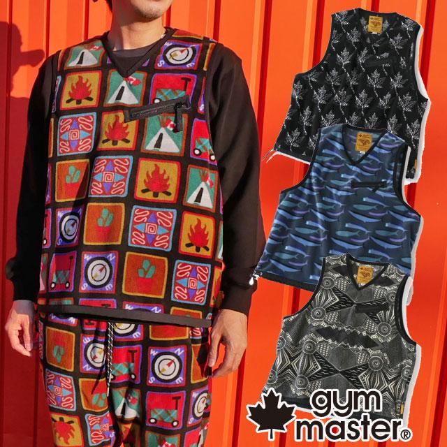 ジムマスター gymmaster メンズ レディース トップス 総柄フリースベスト カットソー アパレル アウター Vネック チョッキ 服 上着 G921663 トライバル メープル | 