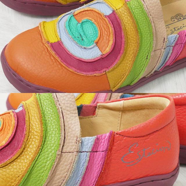 エスタシオン レディース スリッポン 靴 カラフル 渦巻き ローカット