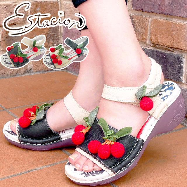 エスタシオン Estacion レディース 厚底サンダル レザーサンダル 