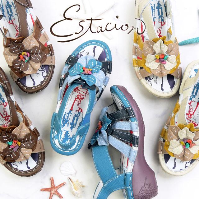 Estacion（エスタシオン） 爆買 サンダル レディース フラワーモチーフ