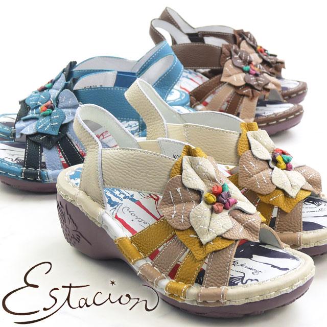 Estacion（エスタシオン） サンダル レディース フラワーモチーフ厚底