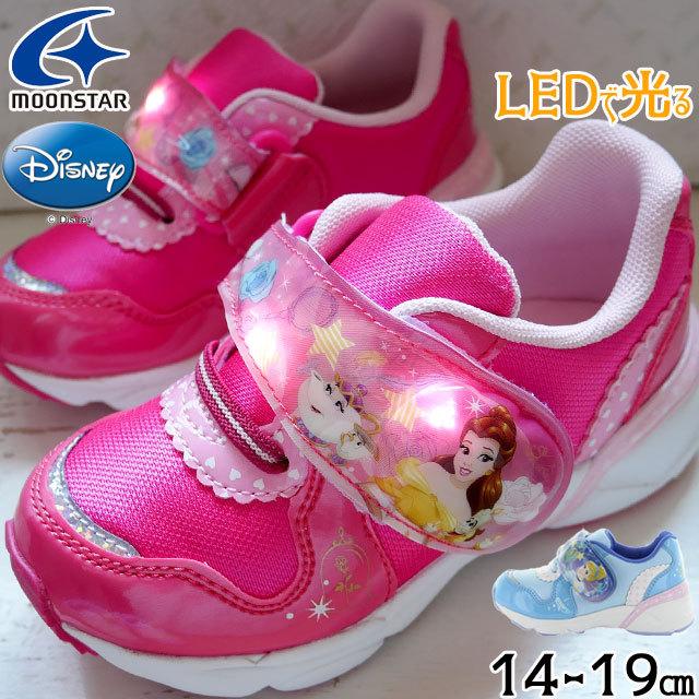 ディズニー Disney プリンセス 女の子 子供靴 キッズ ジュニア スニーカー 光る靴 ベルクロ Led搭載 ムーンスター Dn C1284 ワイズ2e ベル シンデレラ シューマートワールド 通販 Paypayモール