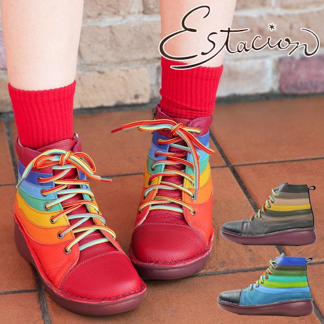 Estacion（エスタシオン） ショートブーツ レディース ボーダー レース