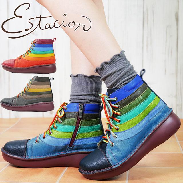 estacion エスタシオン　ボーダーショートブーツ Estacion（エスタシオン） ショートブーツ レディース ボーダー レース