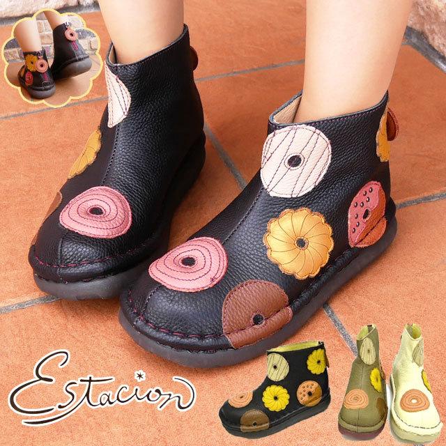 エスタシオン Estacion レディース ショートブーツ 本革 レザー 