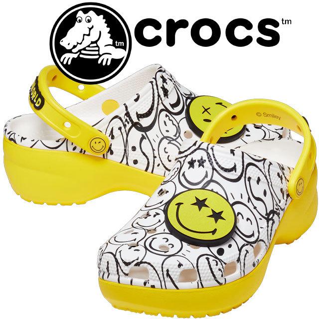 クロックス crocs メンズ レディース サンダル クラシック プラットフォーム スマイリー ワールドチャーム クロッグ w 厚底サンダル ウェッジヒール 207980 94S｜smw