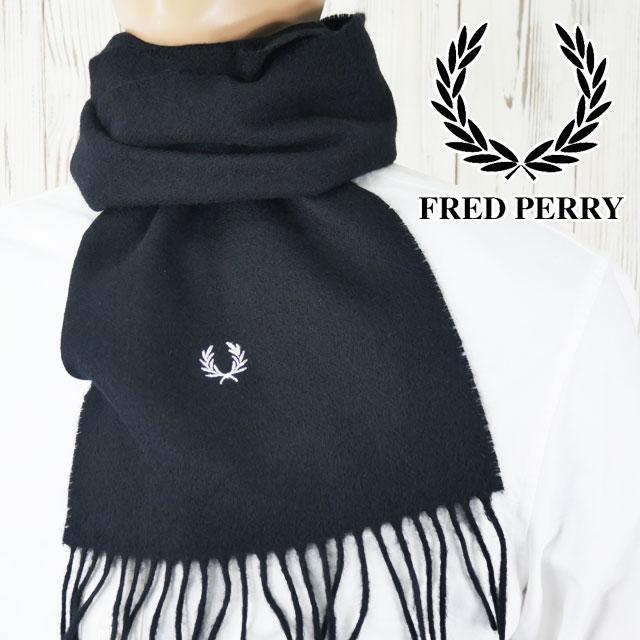 新品　フレッドペリー　Fred Perry 黒 マフラー FRED PERRY（フレッドペリー） マフラー メンズ ラムウールスカーフ