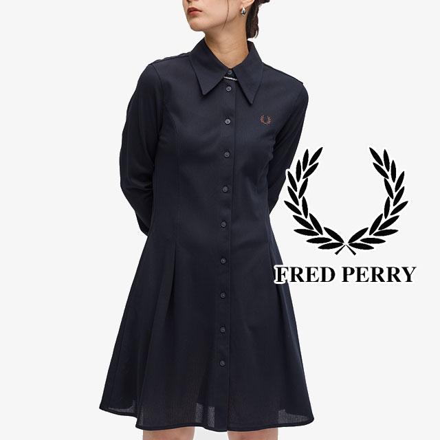 FRED PERRY ブラック シャツワンピース UK 10 FRED PERRY（フレッドペリー）ブラック シャツワンピースUK10 - メルカリ