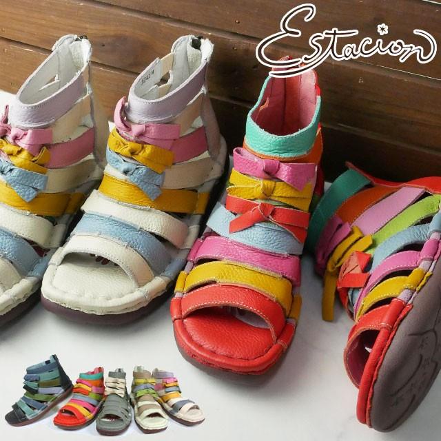 100 の保証 エスタシオン Estacion グラディエーター サンダル リボン 本革 レディース Tgd405 マルチ アイボリー オーク ネイビー グレー カラフル 工場直送 Smmacademy Ru