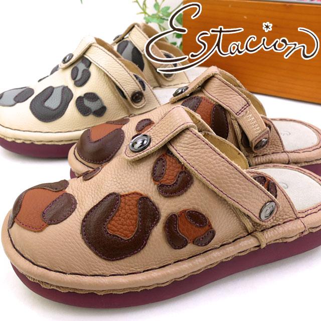 送料無料 レディース FW 秋冬 新作 冬新作 コンフォートサンダル 人気 流行 定番 2023 Estacion 2WAY TGE472B クロッグサンダル サボサンダル ヒョウ柄 レオパード 本革 レザー カジュアルシューズ 靴 アイボリー オーク エスタシオン Estacion レディース クロッグサンダル 靴 サボサンダル