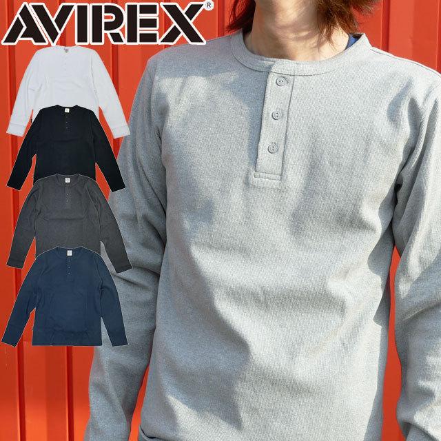 アビレックス AVIREX メンズ ヘンリーネック Ｔシャツ トップス ロンT 長袖 丸首 ウェア アパレル アヴィレックス ホワイト ブラック グレー チャコール 6153482｜smw