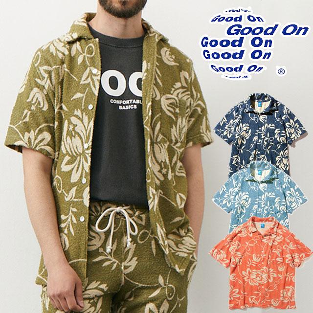 グッドオン レトロフラワーダブルパイルショートスリーブオープンシャツ メンズ GOST2307 パイルシャツ 半袖 トップス パイル地 コットン タオル地 ウェア 服