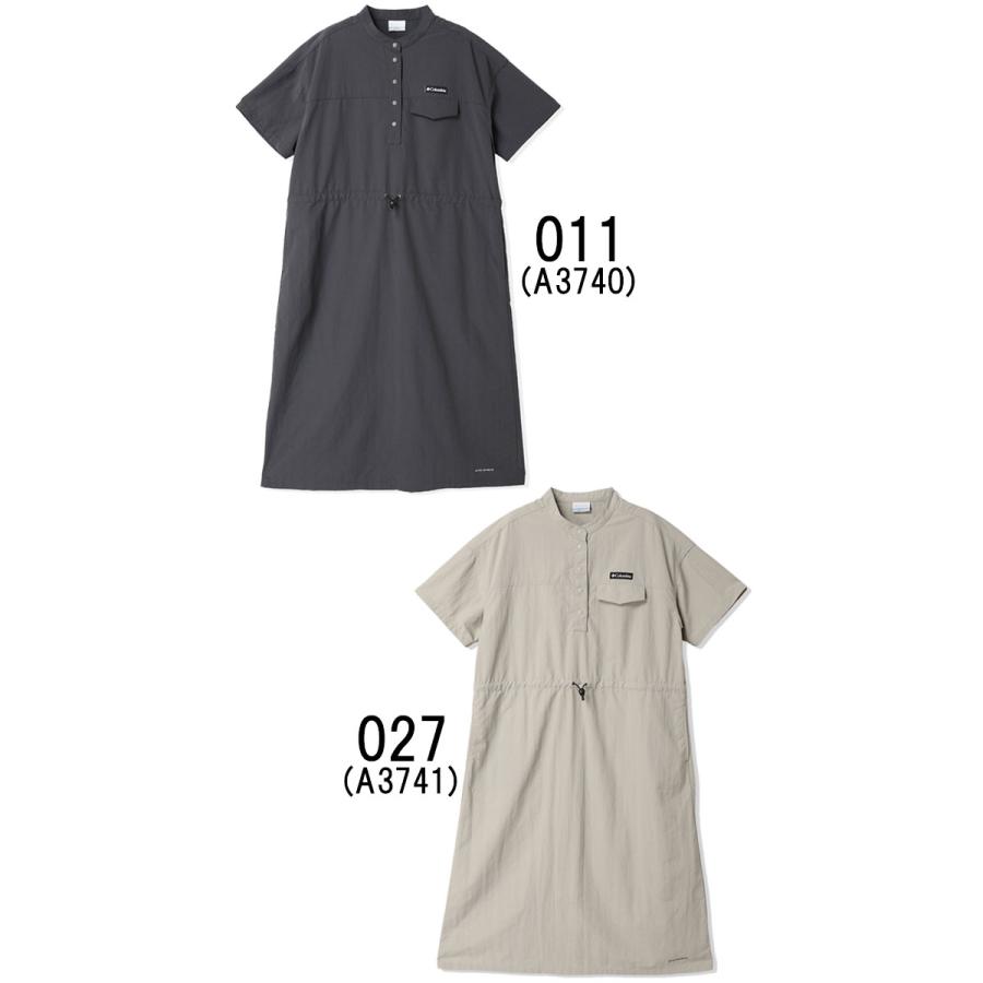 コロンビア ワンピース レディース PL1922 ウィメンズジプシーバーズドレス 撥水 アパレル ウェア 膝丈 バンドカラー 紫外線ケア 無地 ドローコード カーキ 服_4